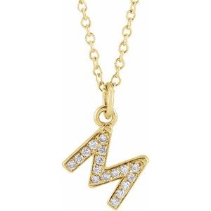 14K Yellow Or White Gold 0.95 Mm 0.06 Ctw 16-18 In Polished Round Natural Diamond Petite Initial Necklace