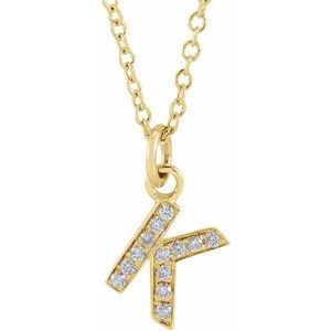 14K Yellow Or White Gold 0.85 Mm 0.045 Ctw 16-18 In Polished Round Natural Diamond Petite Initial Necklace