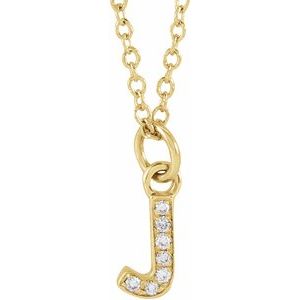 14K Yellow Or White Or Rose Gold 0.9 Mm 0.03 Ctw 16-18 In Polished Round Natural Diamond Petite Initial Necklace