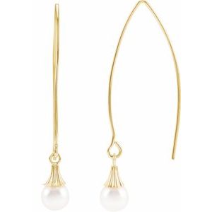 14K Yellow Gold Pearl 5.0-5.5 Mm Endless Wire Dangle Earrings