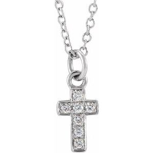 14K White Gold Round 1.2Mm H+ I1 .04 Ctw Natural Diamond Youth Cross Necklace, Length: 15 In