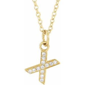 14K Yellow Or White Gold 0.85 Mm 0.04 Ctw 16-18 In Polished Round Natural Diamond Petite Initial Necklace