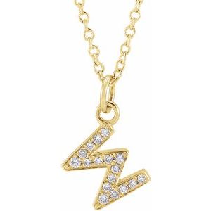 14K Yellow Gold Initial W Round .9 Mm H+ I1 .06 Ctw Natural Diamond Petite Initial Necklace, Length: 18 In