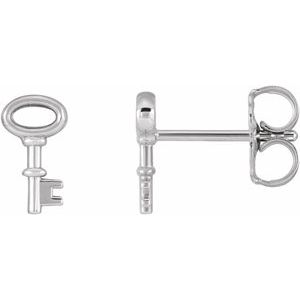 Sterling Silver 8 X 4.33 Mm Pair Friction Backs Included Polished Petite Key Stud Earring