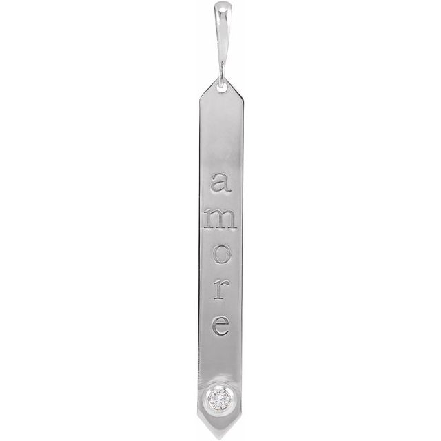 14K Yellow Or White Gold Round 2Mm I1, G-H Polished .03 Ctw Natural Diamond Engravable Bar Pendant