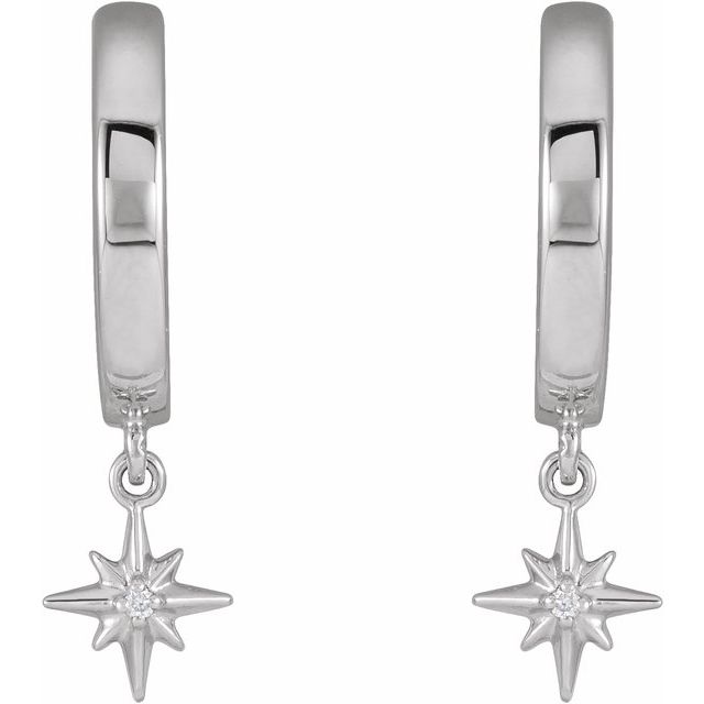 14K Yellow Or White Gold 1 Mm Round Polished .0075 Ctw Natural Diamond Star Hinged Hoop Earrings