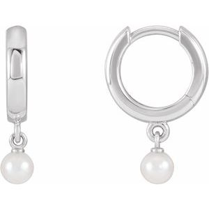 Sterling Silver Pearl 3.5 Mm Seed Pearl Dangle Hoop Earrings
