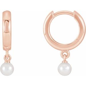 14K Rose Gold Pearl 3.5 Mm Seed Pearl Dangle Hoop Earrings
