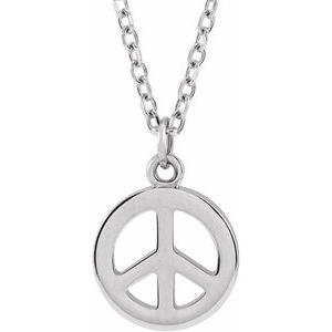 14K White Gold  Peace Symbol Necklace, Length: 18 In