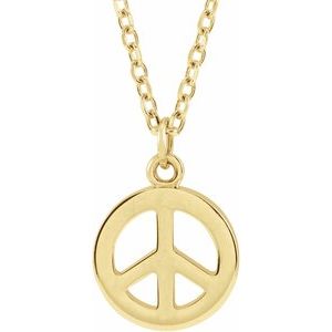 14K Yellow Gold  Peace Symbol Necklace, Length: 18 In
