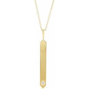 14K Yellow Gold Round 2Mm G-H I1 .03 Ctw Natural Diamond Engravable Bar Necklace, Length: 18 In