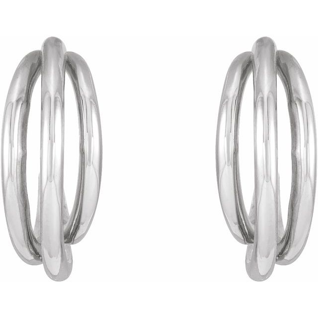 14K White Gold Pair Friction Back Polished Multi- Layer Metal Hoop Earrings