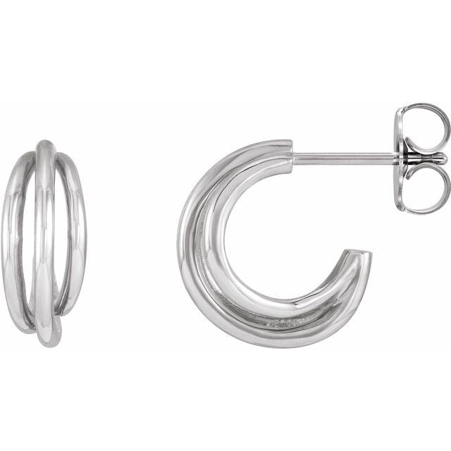14K White Gold Pair Friction Back Polished Multi- Layer Metal Hoop Earrings