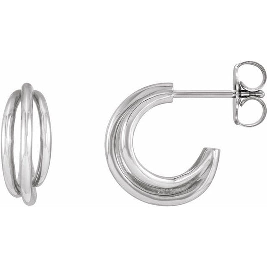 14K White Gold Pair Friction Back Polished Multi- Layer Metal Hoop Earrings