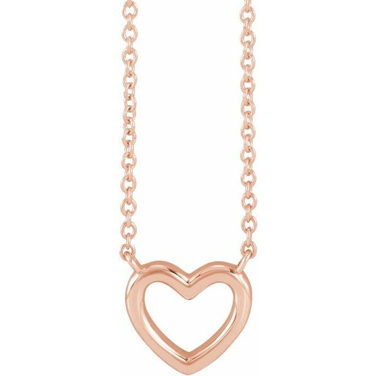 14K Rose Gold Or Sterling Silver 9.18 X 8.9 Mm 18 In Polished Heart Necklace