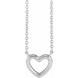 14K White Gold 9.18 X 8.9 Mm 18 In Polished Heart Necklace