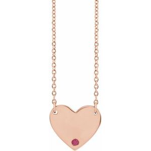 14K Rose Gold Round 1.5 Mm  Natural Ruby Engravable Heart Necklace, Length: 18 In