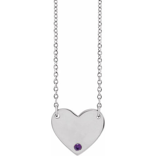 Sterling Silver Round 1.5 Mm 18 In Polished Natural Amethyst Engravable Heart Necklace
