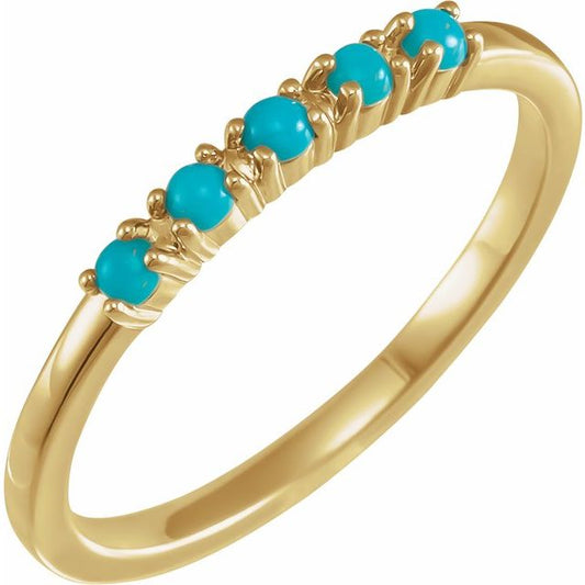 14K Yellow Or White Gold Or Sterling Silver Round 2 Mm Polished Natural Turquoise Cabochon Stackable Ring, Size 7