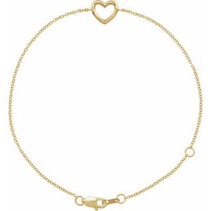 14K Yellow Gold 12.1 X 8 Mm 6 1/2-7 1/2 In Polished Heart Bracelet