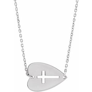Sterling Silver 15 X 11 Mm 18 In Polished East/West Heart With Pierced Cross Necklace