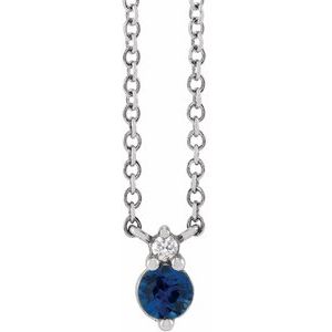 Sterling Silver Round 3Mm G-H I1 Natural Blue Sapphire And .015 Ct Natural Diamond Necklace, Length: 18 In