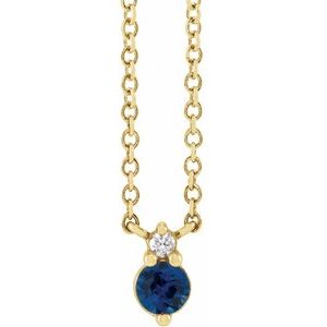 14K Yellow Gold Round 3Mm G-H I1 Natural Blue Sapphire And .015 Ct Natural Diamond Necklace, Length: 18 In