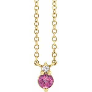 14K Yellow Gold Round 3Mm G-H I1 Natural Pink Sapphire And .015 Ct Natural Diamond Necklace, Length: 18 In