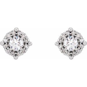 14K White Gold Round 4 Mm 5/8 Ctw Natural Diamond Halo-Style Earrings