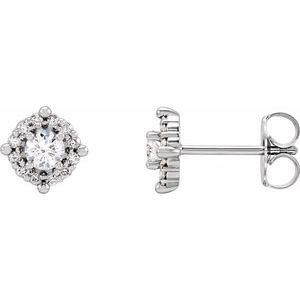14K White Gold Round 4 Mm 5/8 Ctw Natural Diamond Halo-Style Earrings