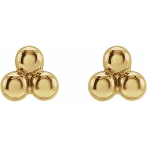 14K Yellow Or White Or Rose Gold Or Sterling Silver Or Platinum 3.2 X 3 Mm Pair Friction Backs Included .37 In Polished 3 Beads Stud Earrings