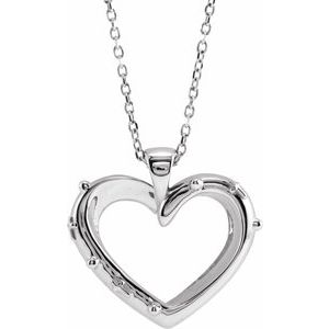 Sterling Silver 18.55 X 17.15 Mm 16-18 In Polished Heart Rosary Necklace With Raised Cross And Raised Bead Detail