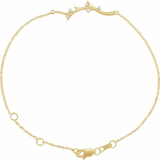 14K Yellow Gold Round I1, G-H 6 1/2-7 1/2 In Polished .06 Ctw Natural Diamond Accented Branch Bracelet