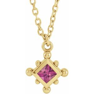 14K Yellow Gold Square 2.5 X 2.5 Mm  Natural Pink Tourmaline Bezel-Set Necklace, Length: 18 In
