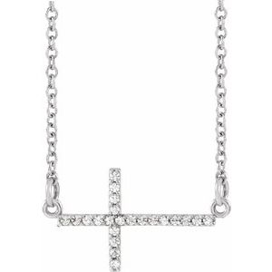 Sterling Silver Round 19.5 X 10.8 Mm 1Mm G-H I1 1/10 Ctw Natural Diamond Sideways Cross Necklace, Length: 18 In