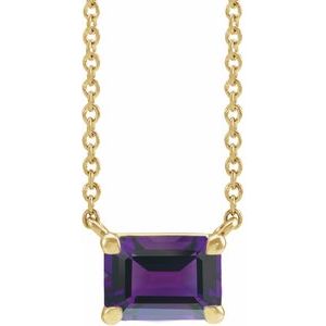 14K Yellow Gold Emerald 5 X 3 Mm  Natural Amethyst Claw-Prong Necklace, Length: 18 In