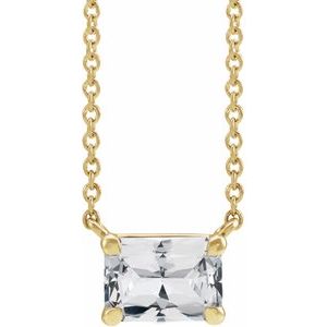 14K Yellow Gold Emerald 5 X 3 Mm  Natural White Sapphire Claw-Prong Necklace, Length: 18 In