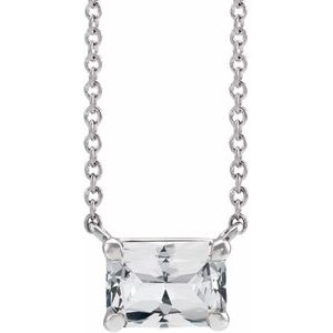 14K White Gold Emerald 5 X 3 Mm  Natural White Sapphire Claw-Prong Necklace, Length: 18 In