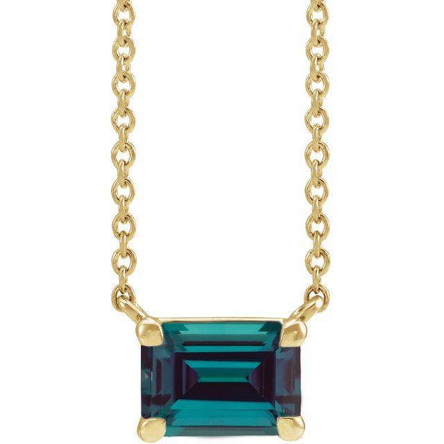 14K Yellow Or Rose Gold Emerald 5 X 3 Mm 18 In Polished  Lab-Grown Gemstone Claw-Prong Necklace
