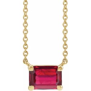 14K Yellow Gold Emerald 5 X 3 Mm  Lab-Grown Ruby Claw-Prong Necklace, Length: 18 In
