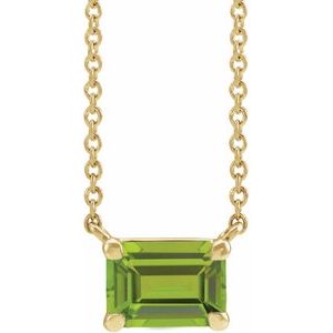 14K Yellow Gold Emerald 5 X 3 Mm  Natural Peridot Claw-Prong Necklace, Length: 18 In