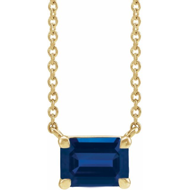 14K Yellow Or Rose Gold Emerald 5 X 3 Mm 18 In Polished  Lab-Grown Gemstone Claw-Prong Necklace