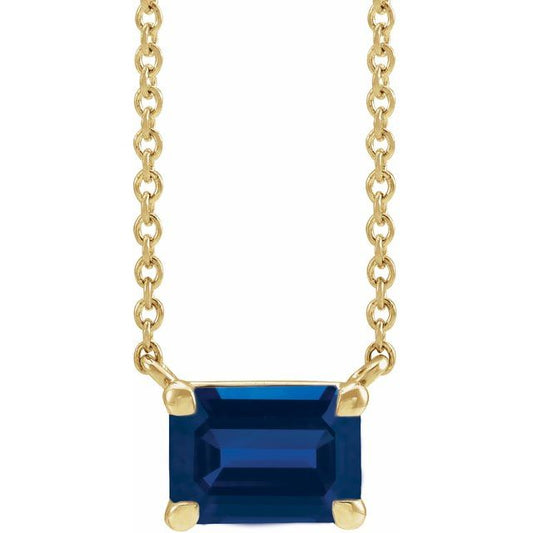 14K Yellow Or Rose Gold Emerald 5 X 3 Mm 18 In Polished  Lab-Grown Gemstone Claw-Prong Necklace