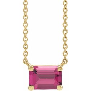 14K Yellow Gold Emerald 5 X 3 Mm  Natural Pink Tourmaline Claw-Prong Necklace, Length: 18 In