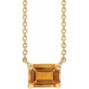 14K Yellow Gold Emerald 5 X 3 Mm  Natural Citrine Claw-Prong Necklace, Length: 18 In
