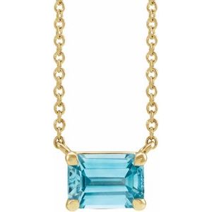 14K Yellow Gold Emerald 5 X 3 Mm  Natural Blue Zircon Claw-Prong Necklace, Length: 18 In