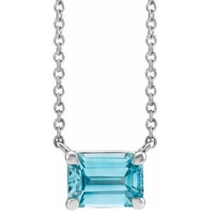 14K White Gold Emerald 5 X 3 Mm  Natural Blue Zircon Claw-Prong Necklace, Length: 18 In