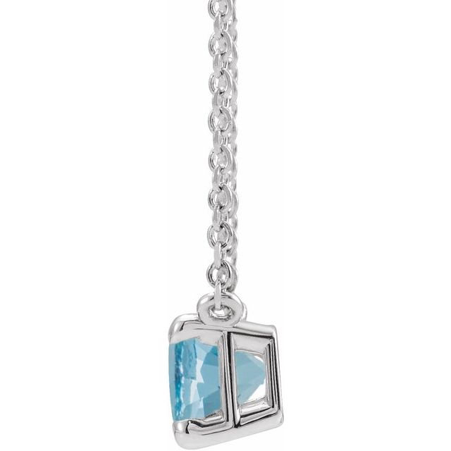 14K Rose Gold Or Platinum Emerald  5 X 3 Mm 18 In Polished  Natural Aquamarine Claw-Prong Necklace