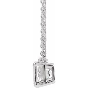 14K White Gold Emerald 5 X 3 Mm  Natural White Sapphire Claw-Prong Necklace, Length: 18 In