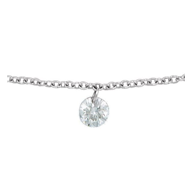 14K White Gold  Round 3.5 Mm 6 1/2-7 1/2 In I1, G-H Polished 1/6 Ct Natural Diamond Solitaire Adjustable Bracelet